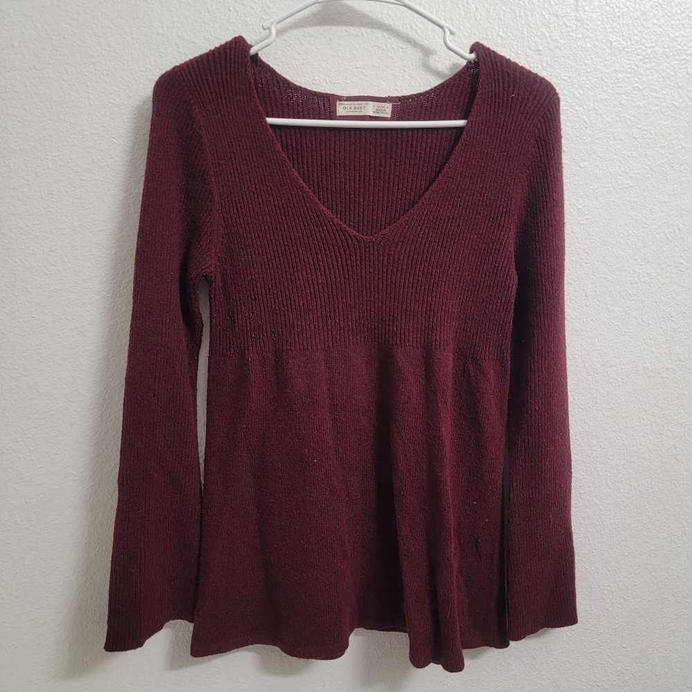 Old Navy Maroon Burgundy Knitted V-Neck Sweater